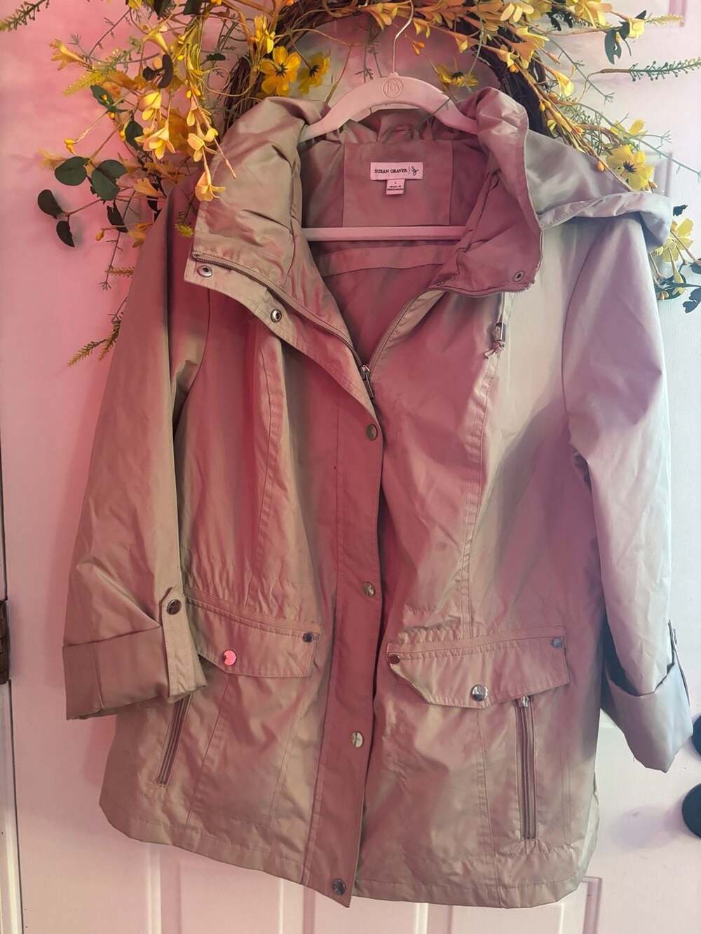 Susan Graver Hooded Utility Rain Jacket Size L
